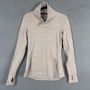 Skyr Sweater Womens Small Beige Funnel Cowl Neck Thumbholes Knit Pullover Top